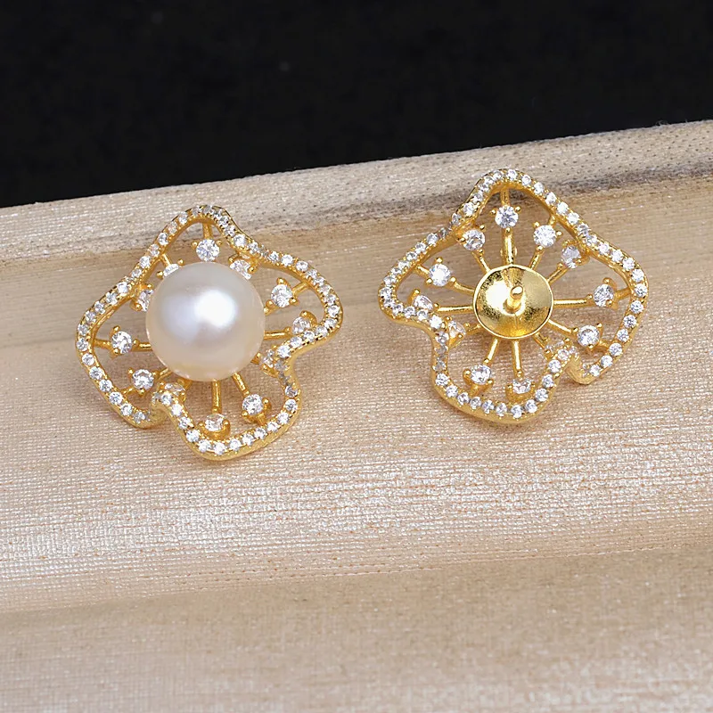 S925 Sterling Silver Stud Earrings Base Findings Mountings Jewelry Mounts Fittings Accessories for 9-10mm Pearls 3 pairs/lot