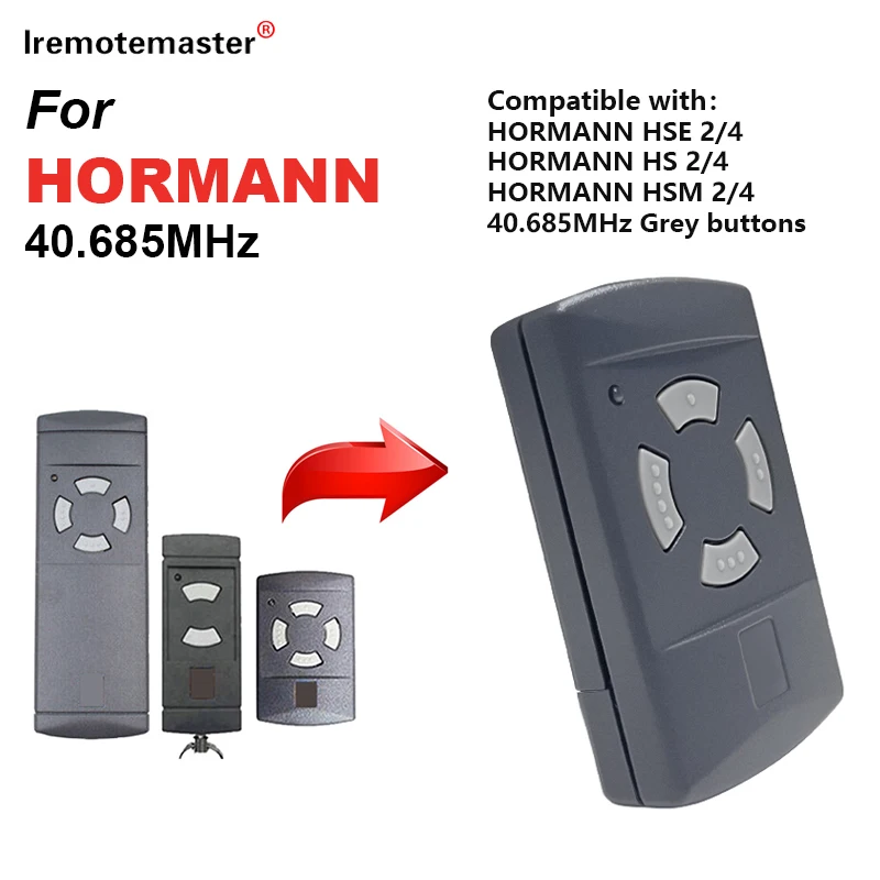 

Replacement HSE2 HSE4 HSM2 HSM4 HS2 HS4 40,685Mhz Garage Door Remote Control HORMANN 40MHz Grey Button