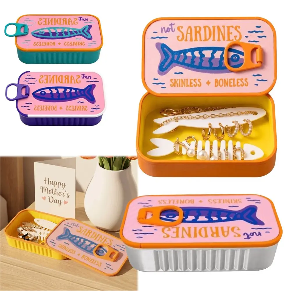 3D Printed Sardine Tin Jewelry Box Durable Multi Functional Jewelry Display Organizer Decorative Creative Fish Bone Jewelry Box