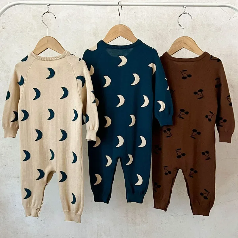 2024 New Autumn Infant Baby Girls Boys Knitted Jumpsuit Long Sleeved Print Toddler Baby Knitted Romper Baby Knitted Clothing