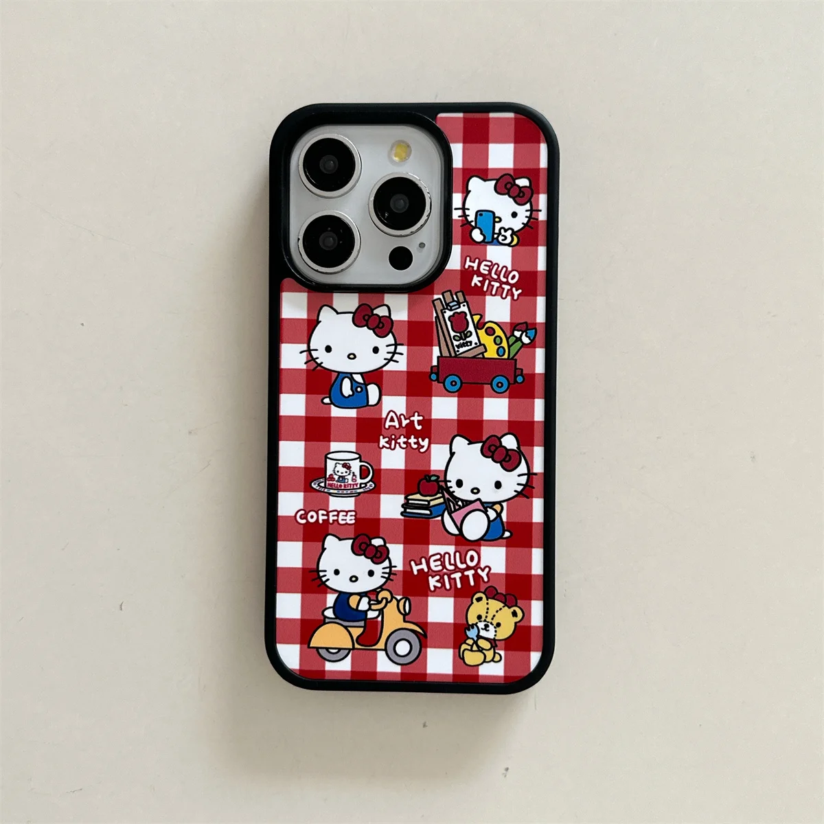 Casing Ponsel Magnetik Pola Kotak-kotak Kucing Lucu Fashion untuk iPhone 16 Pro 13 14 15 Pro Max Penutup Belakang dengan Dudukan untuk Magsafe