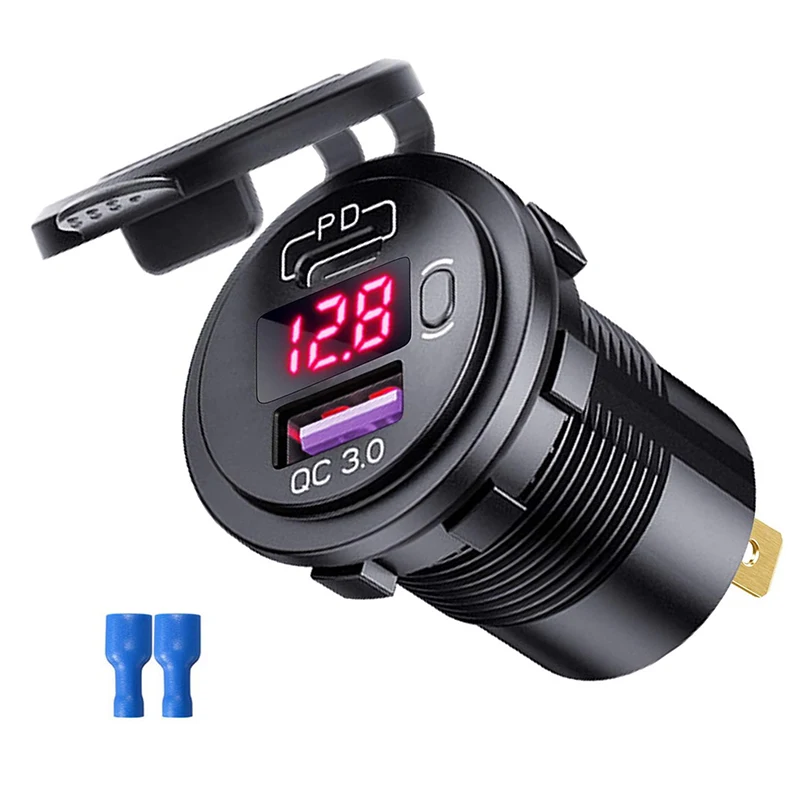 Samochodowa ładowarka USB QC3.0 PD typu C USB z gniazdem przełącznika do pojazdów 12V/24V Łódź Motocykl SUV Autobus Ciężarówka Przyczepa morska