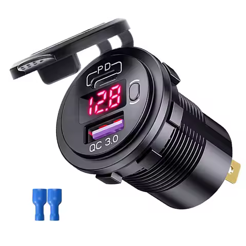 Car USB Charger QC3.0 PD Type C USB with Switch Socket for 12V/24V Vehicles Boat Motorcycle SUV Bus Truck Caravan Marine