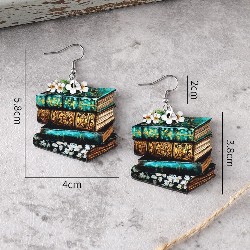 New Graduation Season Open Season Library Book Pendant Earrings for Teachers and Students Wooden Earrings Gifts
