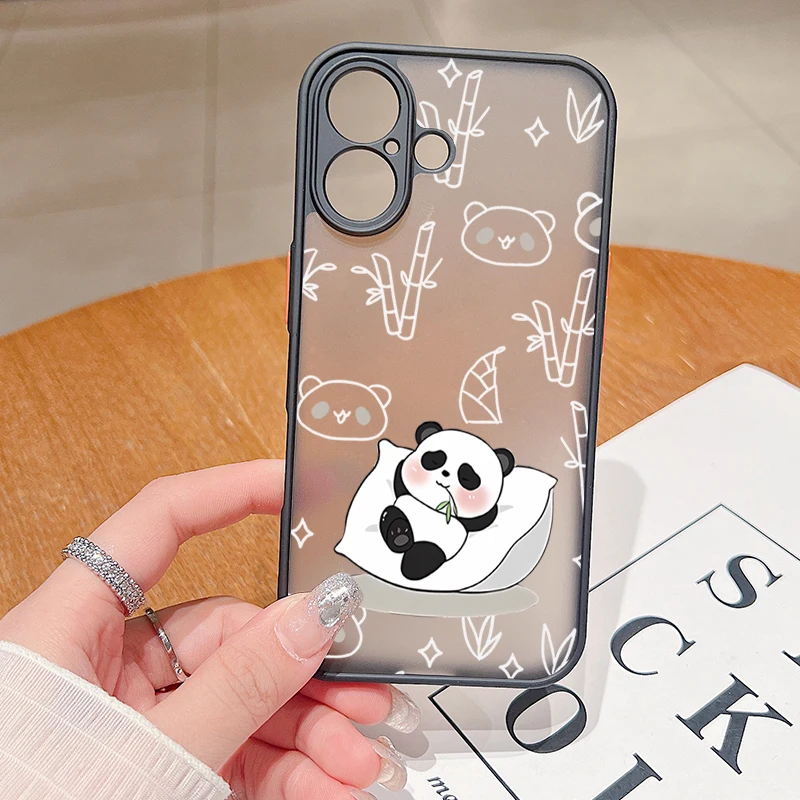 Panda Pattern Phone Case For iPhone 17 16 15 14 13 12 Pro Max 16 17 Pro 16e Air 11 Matte Shockproof Soft Edge Hard Cover Funda