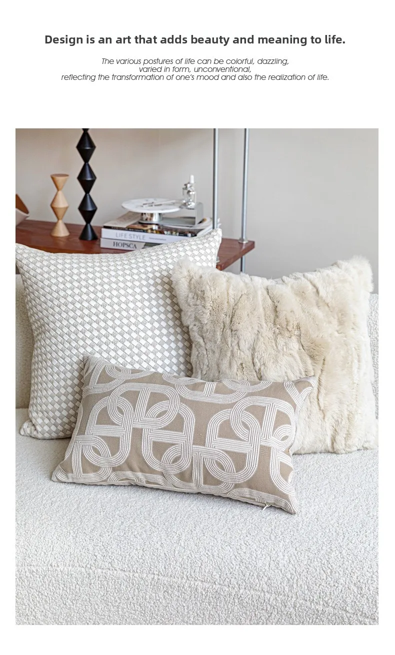 Design Luxury Cushion Cover 45x45cm Milk Tea Colored Horseshoe Buckle Square Pillow Case For Home Hotel Bed Living Room Sofa