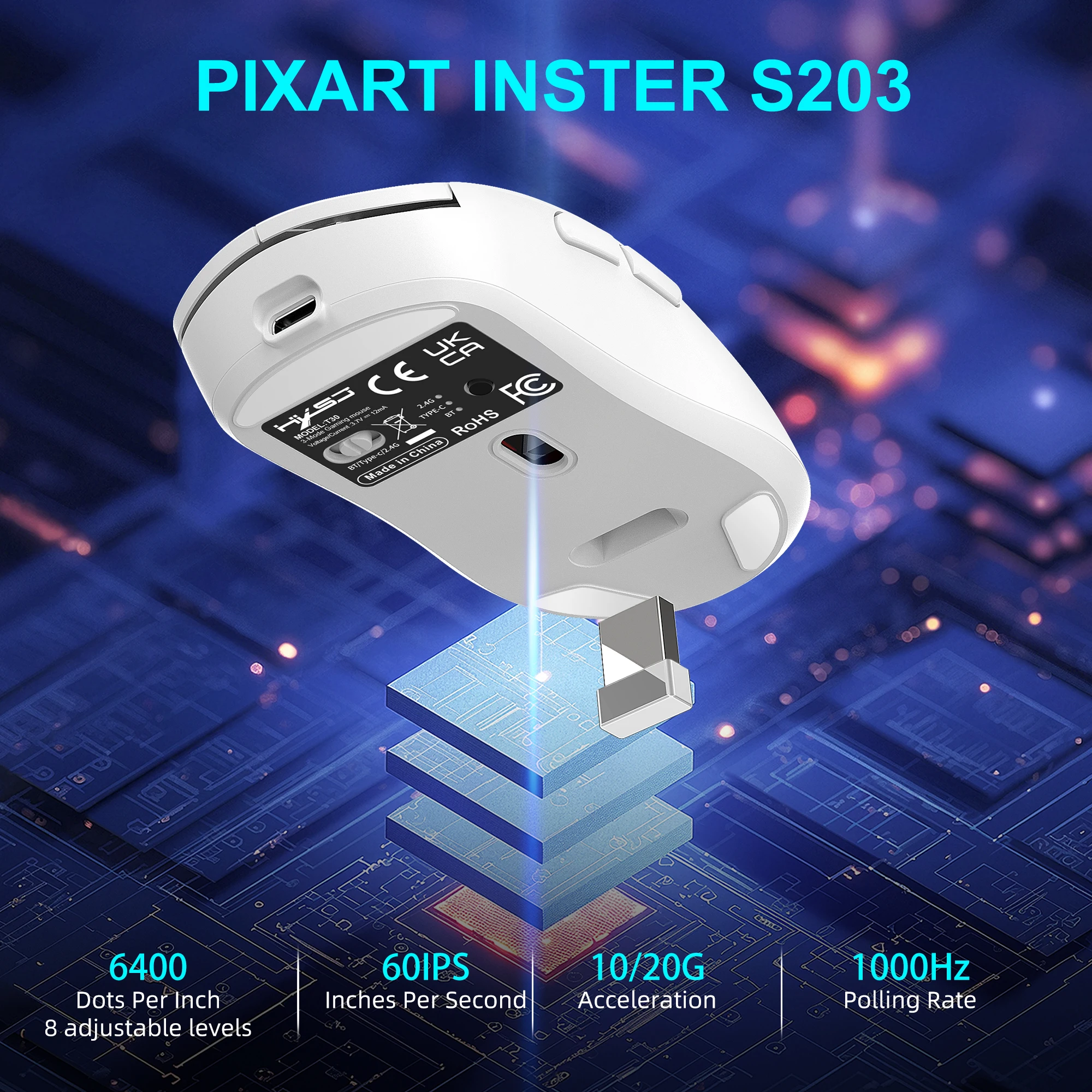3-Mode Wireless E-Sports High Precision Gamer Mouse Bluetooth 5.4 6-Key TTC Micro-Switch 6400CPI Desktop Notebooks