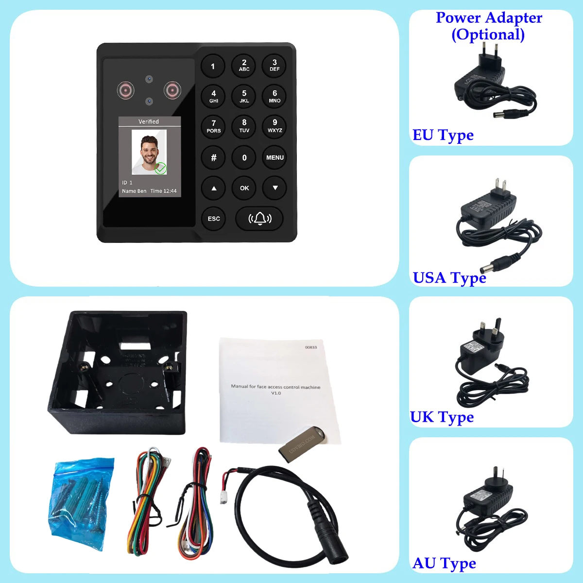 Picture 7: 86 Size Face Palm Door Lock Controller Card Access Control System Device with No Software SSR Time Attendance System