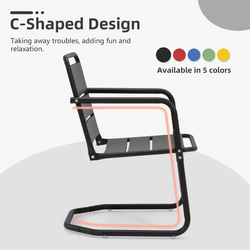 HOME.مجموعة كراسي الفناء مكونة من 2، مجموعة أثاث الفناء الصغيرة - كرسيين معدنيين للربيع على شكل حرف C، مجموعة بيسترو خارجية للشرفة، أمامي P