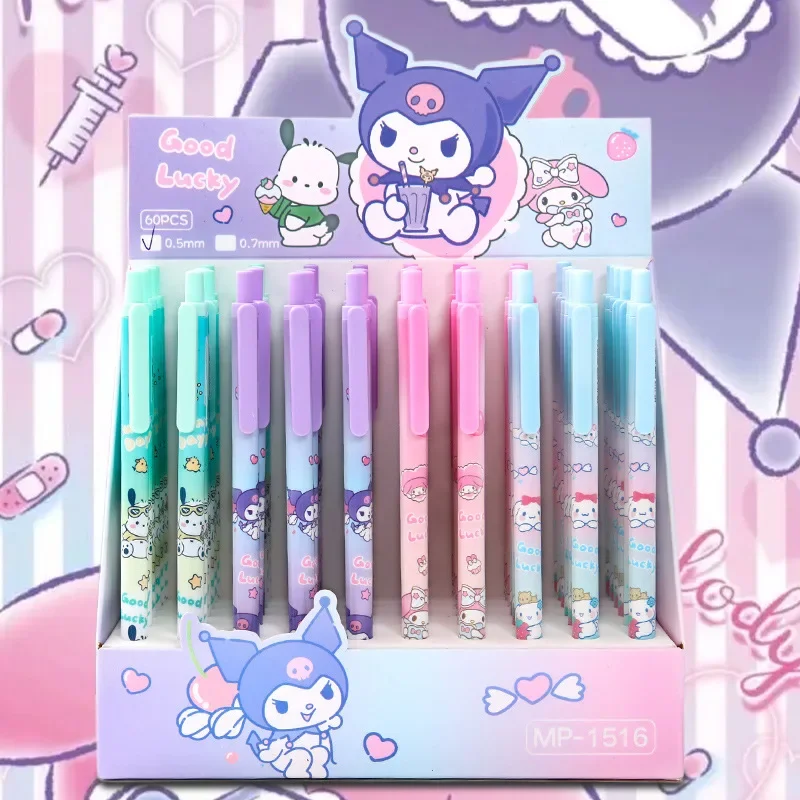 Sanrio Cartoon Mechanical Pencil 60pcs Kuromi My Melody Children's Sketch Drawing Press 0.5 0.7 School Supplies For Students