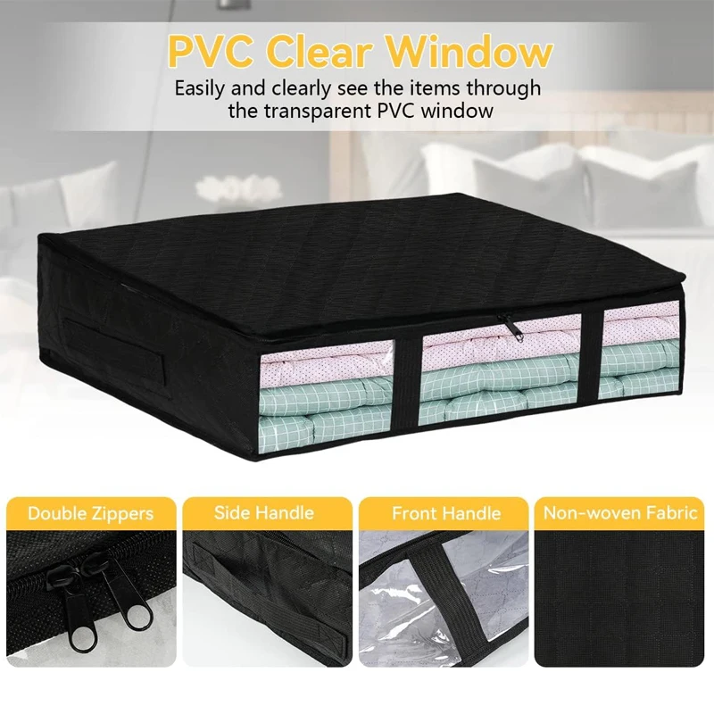 Underbed Storage Bags with Lid 40L Under Bed Storage Box Foldable Clothes Storage Bag Organizers with Clear Window for Duvets