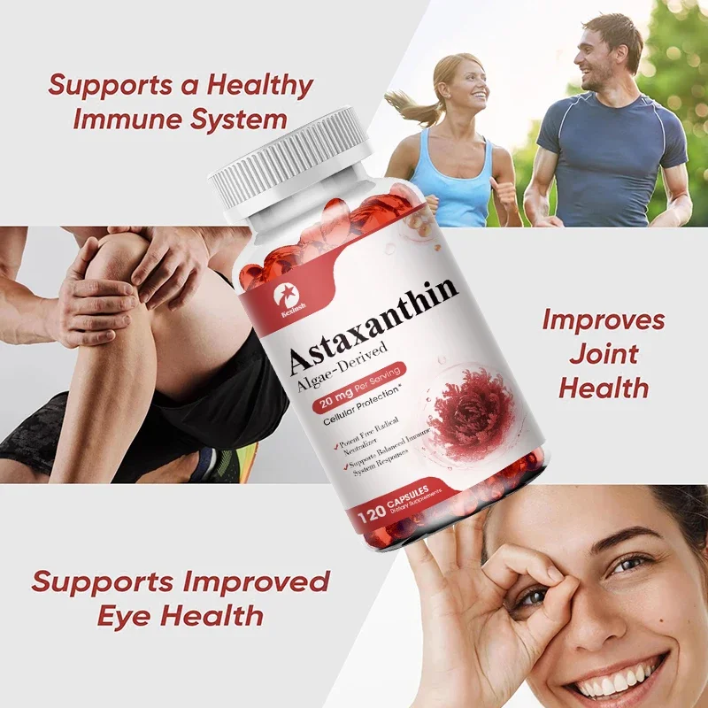 Astaxanthin Capsules Supports Eye, Cardiovascular, Joint And Skin Health And Immunity Promotes Cardiovascular Health Non-Gmo