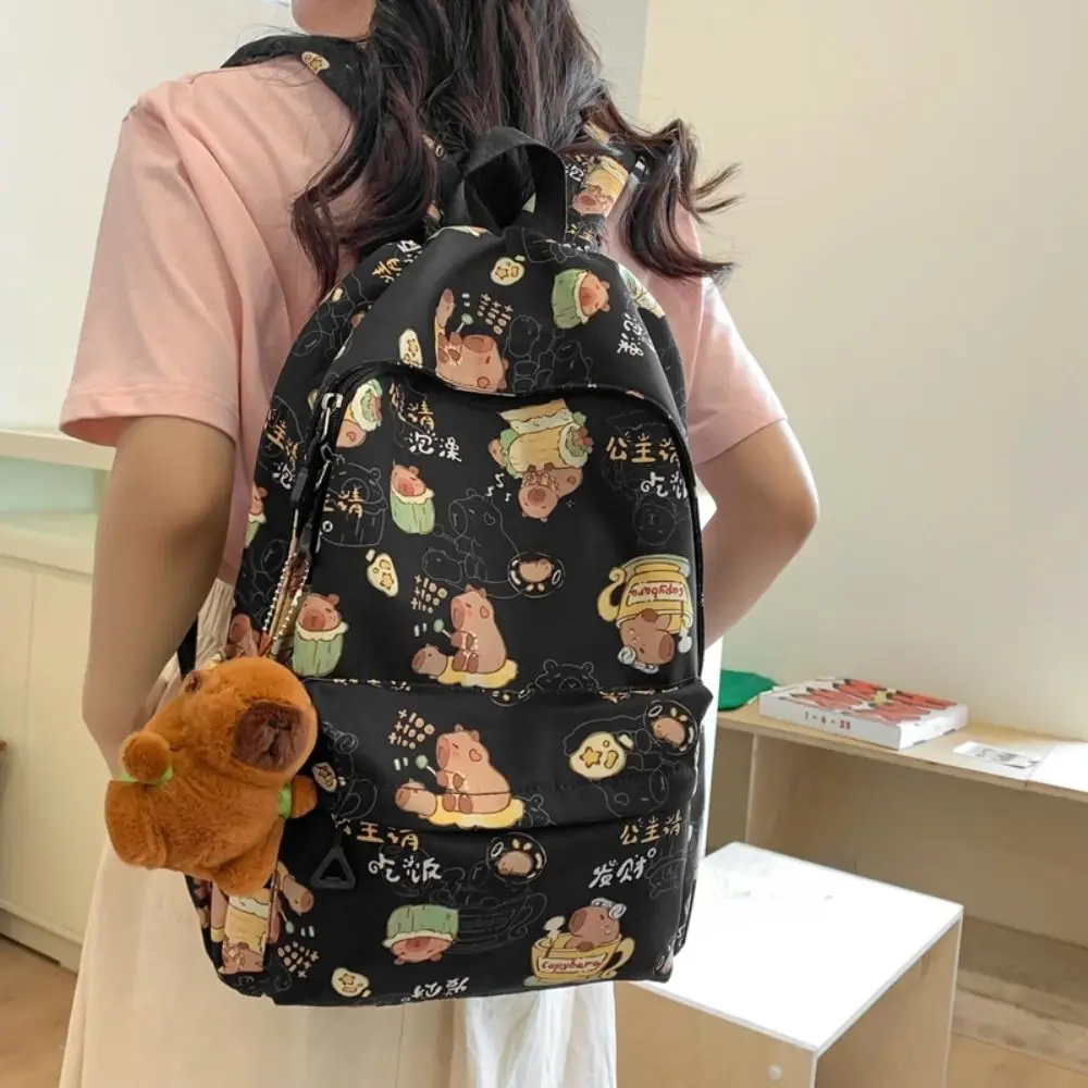 

Large Capacity Capybara Backpack Korean Style Cartoon Capibara Shoulder Bag with Pendant Animal Capybara School Bag School