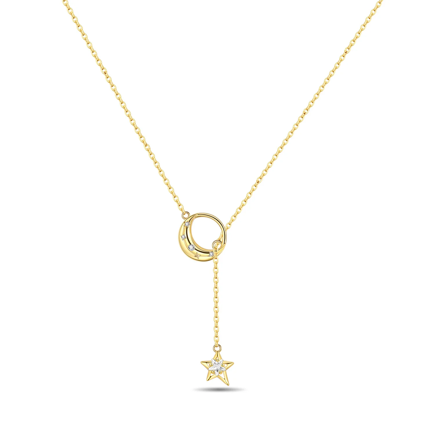 

CYCUFF 925 Sterling Silver Exquisite Star Moon Y-shaped Chain Necklace Pendant Necklace for Women Birthday Gifts Wedding Jewelry