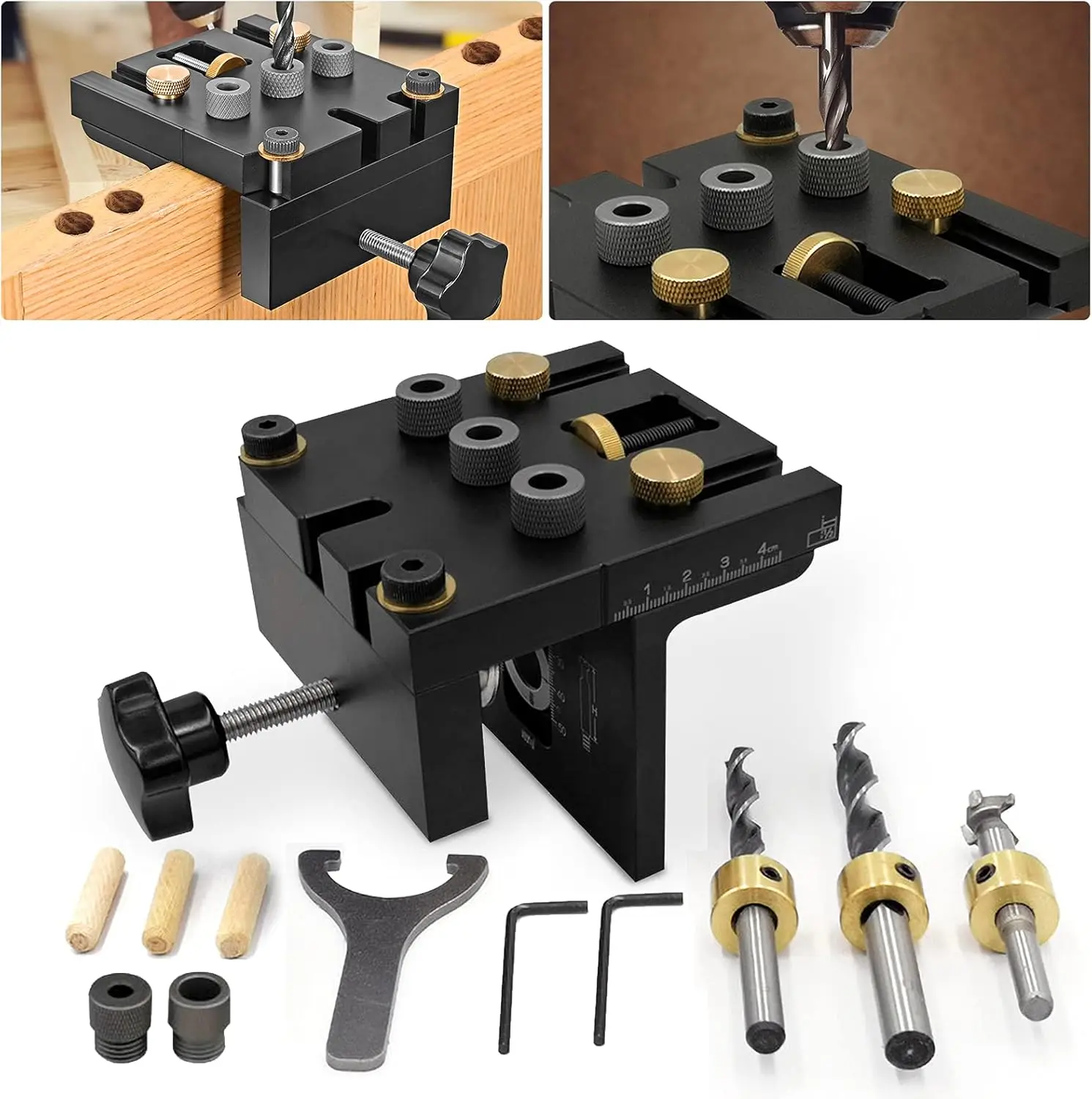 

Universal 3 In 1 Woodworking Doweling Jig Kit Pocket Hole Jig Locator Drill Guide for Cabinet Furniture Assembly DIY Tools