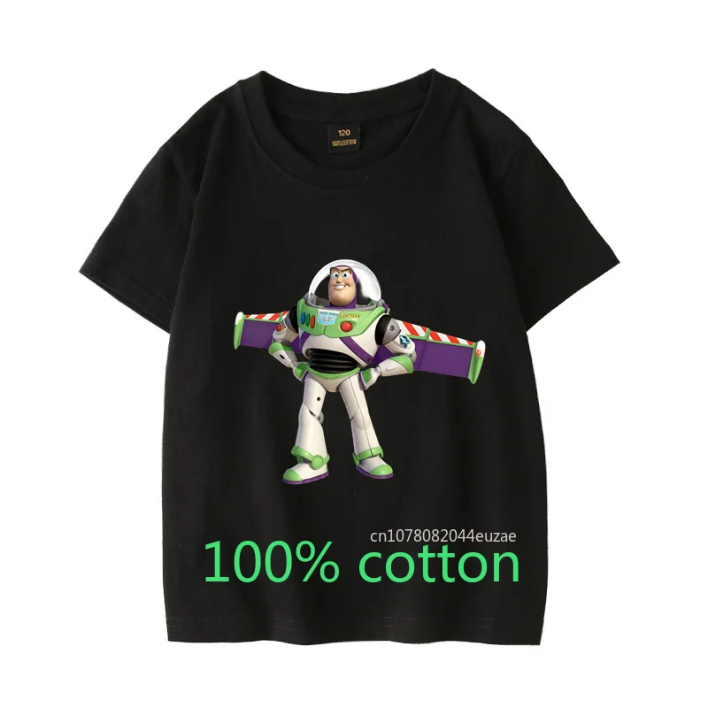 Toy Story Woody and Buzz Lightyear T-shirtShort Sleeve T-shirt Crewneck Anime Cartoon Summer Kids 2D Printing T-Shirt100% Cotton