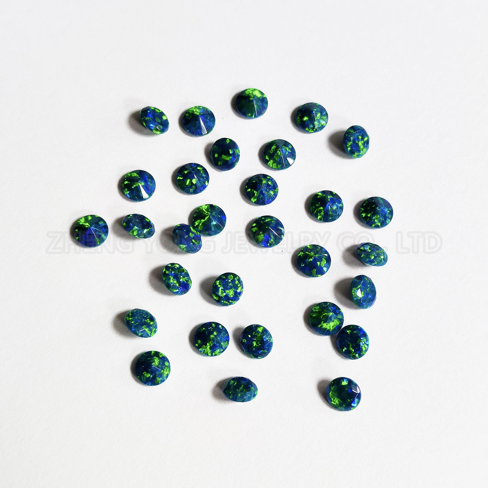 2mm--8mm Round Diamond Cut Lab Grown Opal Synthetic Blue Fire Opal Diamond Shape Beads