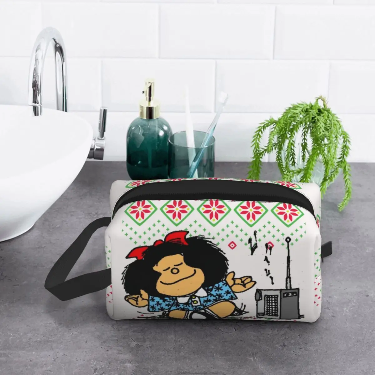 Trousse de toilette colorée de dessin animé Mafalda, trousse de toilette de Noël, trousse de rangement Dopp, trousse de maquillage cosmétique,