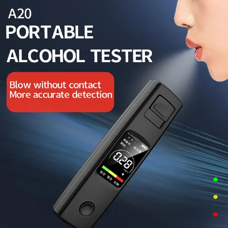 A20 Portable Alcohol Tester High Sensitivity Breathalyzer HD Display Non-Contact Type-C Charging 200mAh Battery Accessories