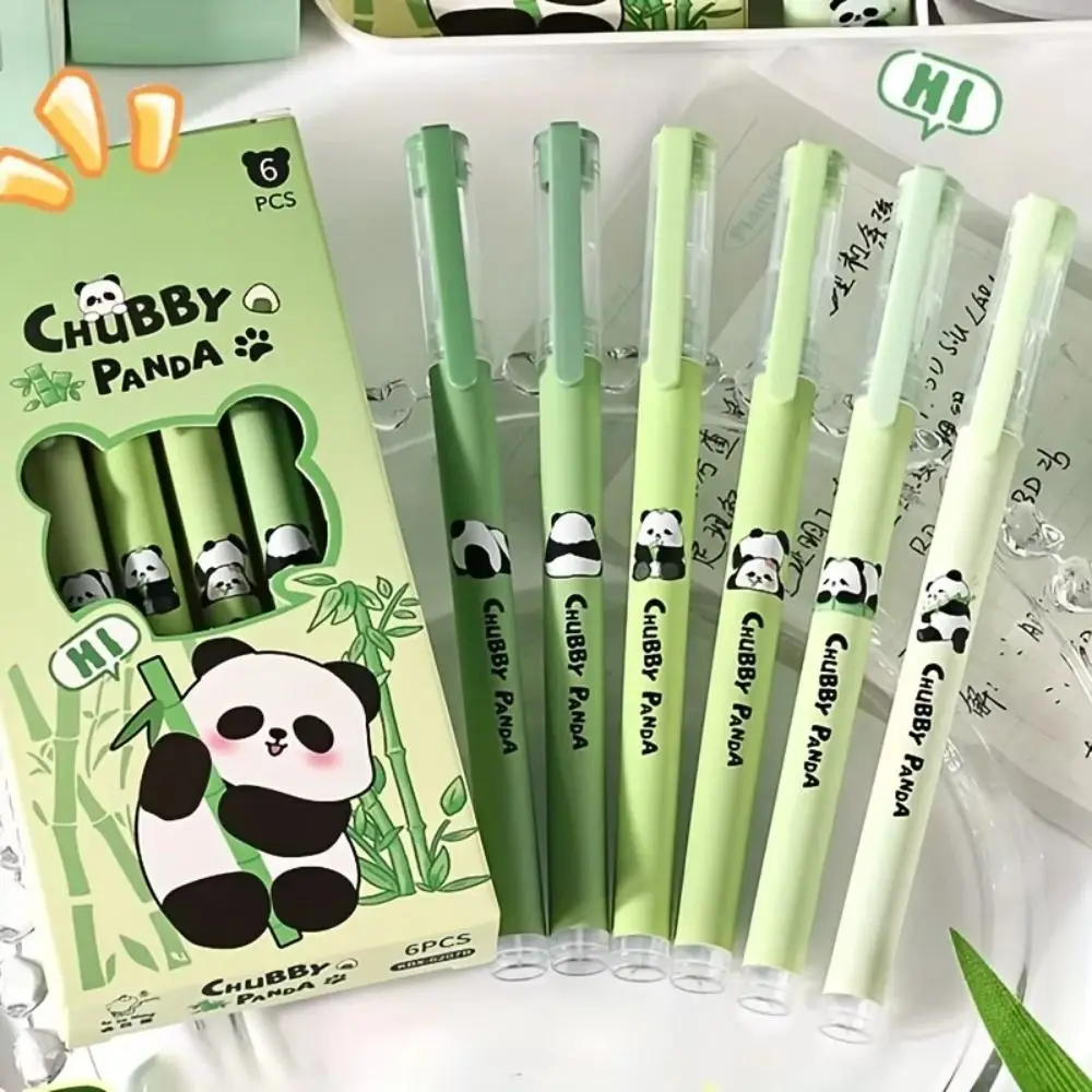 6PCS Aesthetic Capybara Panda Gel Pen Good Looking Black Ink Straight Liquid Ballpoint Pen Signature Writing 0.5mm Neutral Pen