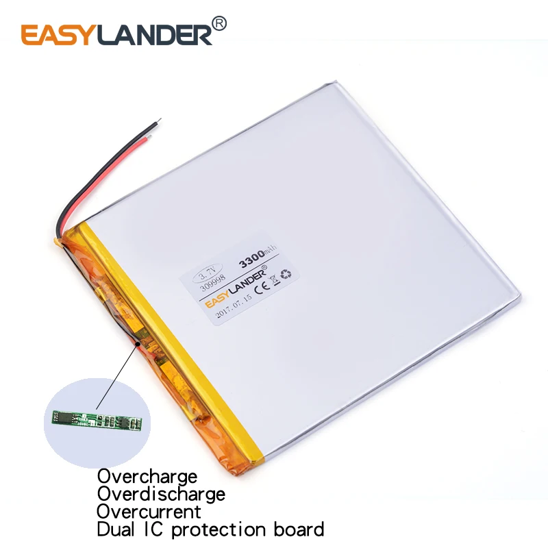 3.7V 309998   Batería recargable del polímero de Li-ion de litio de 3300mAh para la tableta pc 7 pulgadas 8 pulgadas 9 pulgadas