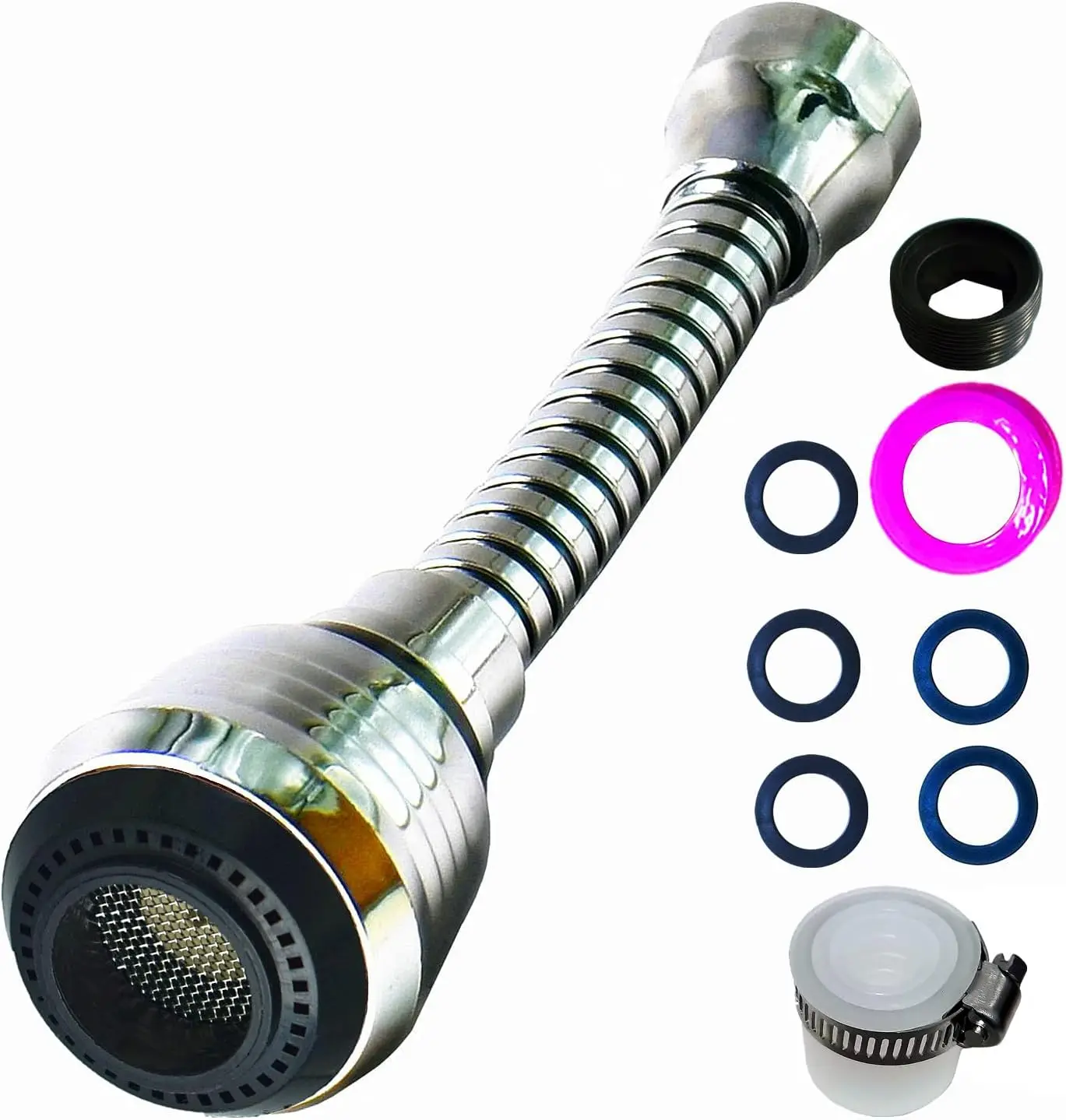 Faucet Sprayer Attachment with Flexible Tap Extension and 360 Degree Aerator for Kitchen Sink Hot Cold Water view 2