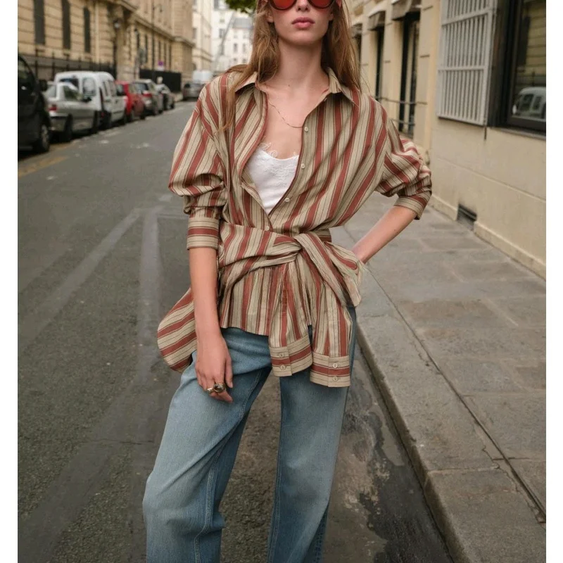 Csa Hoada de Otoño para Mujer, Manga Larga, Estilo Casual a Rayas, Tela de Poliéster Transpirable y Cómoda, Top para Mujer