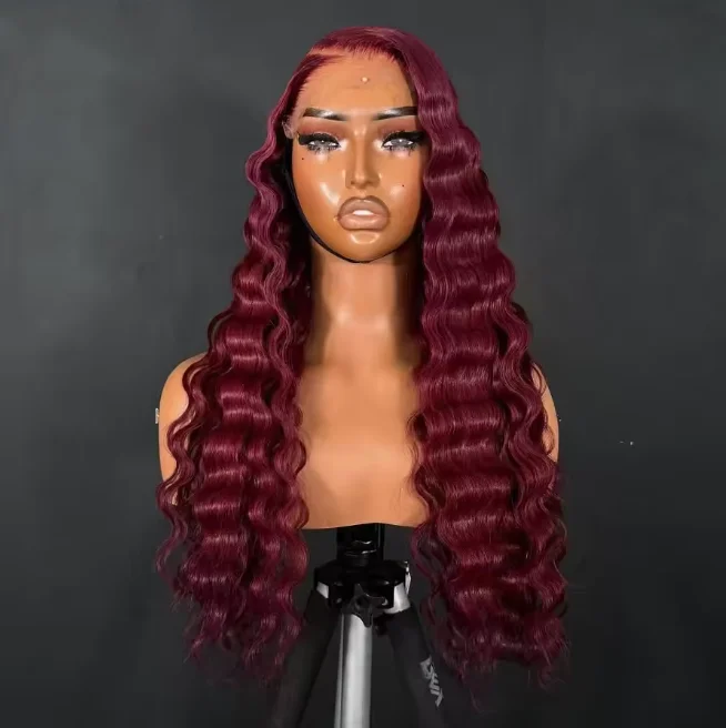 شعر الإنسان 99J بورجوندي 30 بوصة موجة عميقة الدانتيل شعر مستعار أمامي 13x4 أحمر مجعد الدانتيل الباروكات الأمامية HD المياه غريب البرازيلي