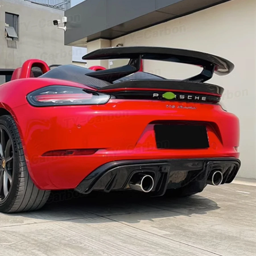 Rear Diffuser Lip Splitters Cover fit for Porsche 718 Cayman Boxster 2016-2022 Real Carbon Fiber Bumper Protector Double out FRP