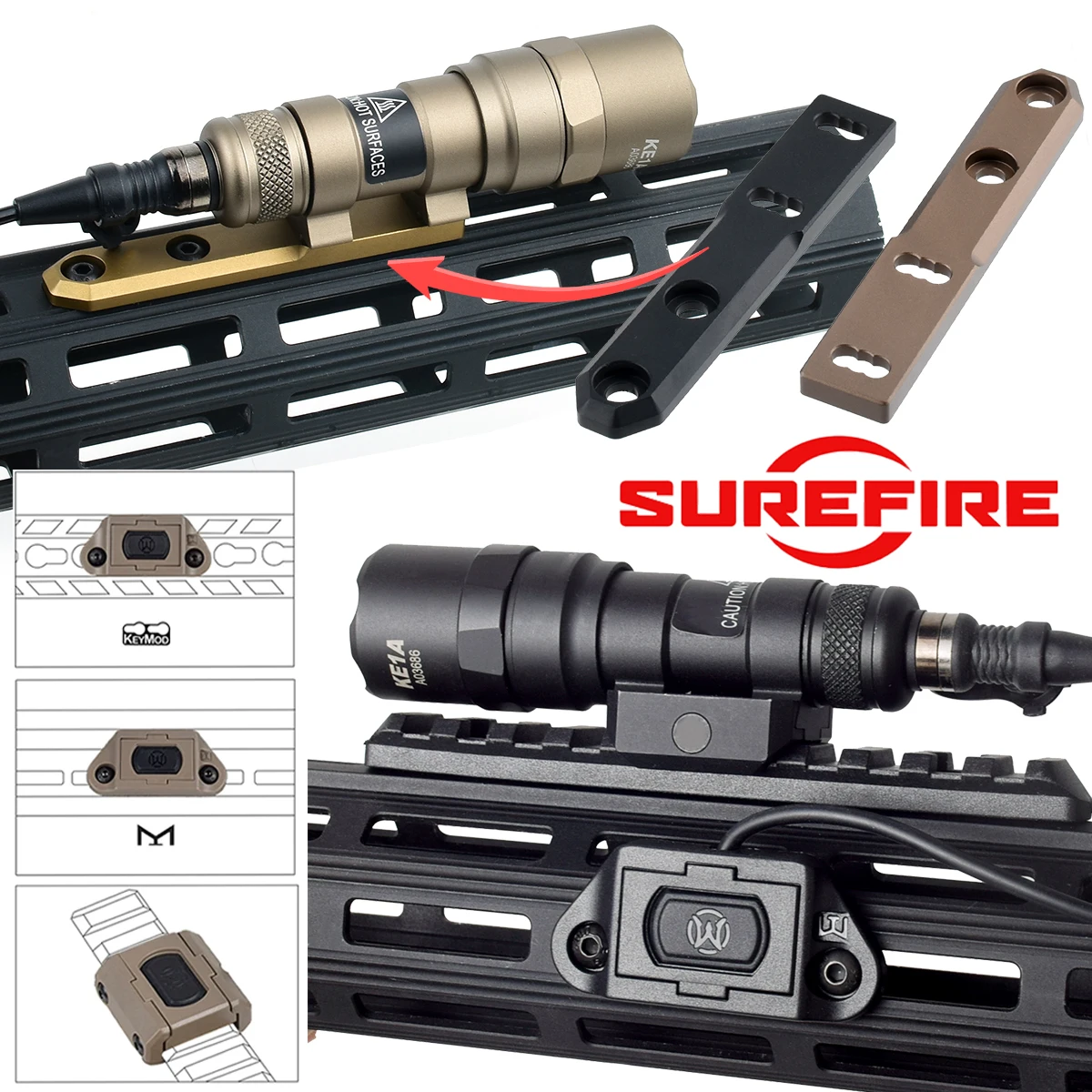 SF Tactical M300/M600 Flashlight Offset Mount With 20mm Rail Mlok KeyMod Switch LED Scout Light 600 lumen Airsoft Hunting