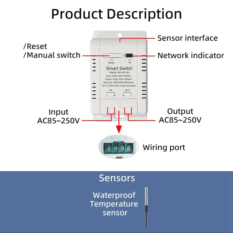 New Wifi Temperature Switch With Sensor Ewelink Smart Wifi 20A Thermostat Temperature Switch Supports Voice Control