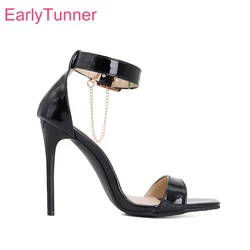 New Sumer Mature Black Red Women Sandals Sexy Buckle High Thin Heels Lady Party Shoes Plus Big Small Size 10 32 43 45 48