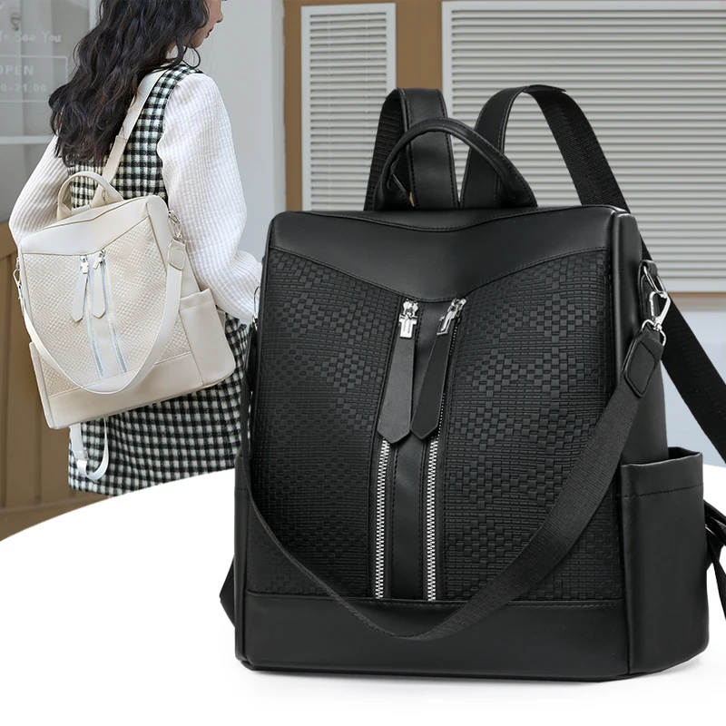 

Модный женский противоугонный рюкзак, легкая сумка через плечо из искусственной кожи, вместительная сумка для офиса и покупок с застежкой-молнией