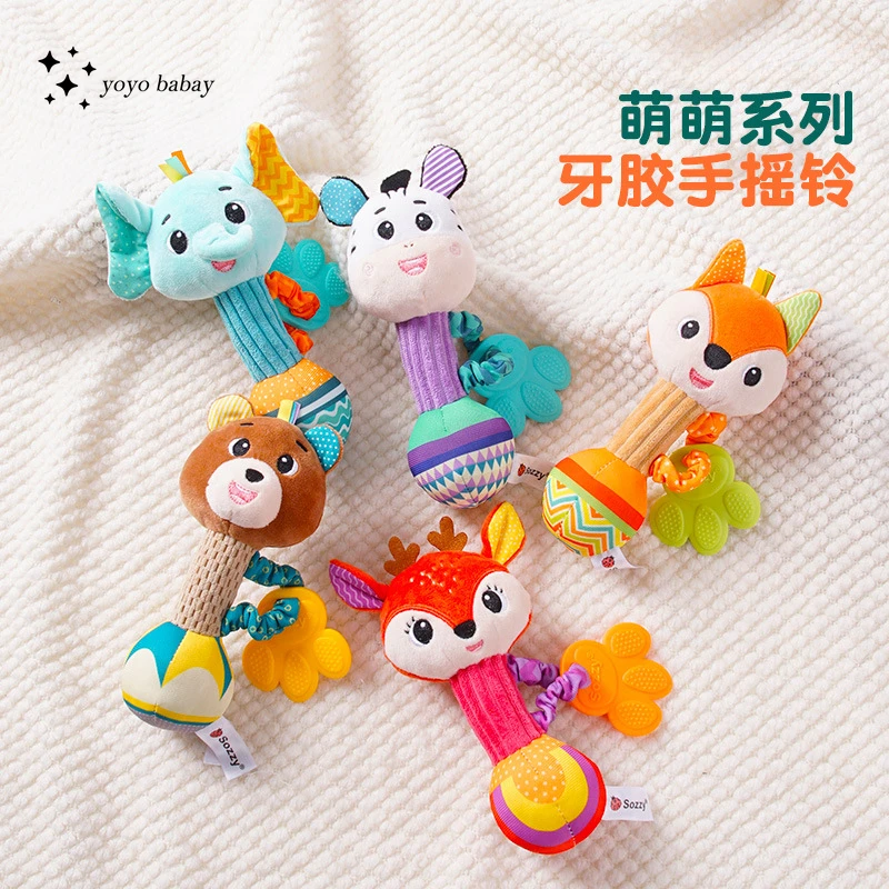 Baby Toy Bed Bell Hand Rattle Teether 0-1 Years Old Newborn Baby Comfort Plush Doll Giraffe Elephant Early Education Toy