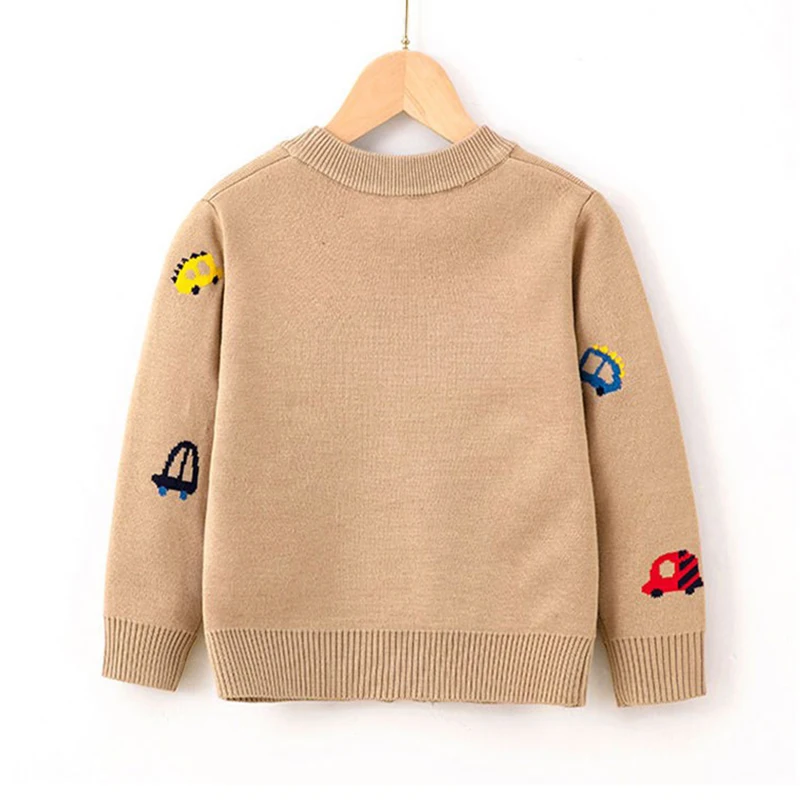 V-neck Knitwear Sweater Kids Girl Boy Baby Cartoon Car Single Breasted Buckle Sweater Child Autumn Winter Sports Casual Clothing