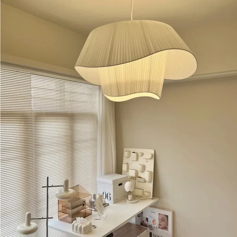 

Nordic Simple Fabric Chandelier Creamy Style E27 Bedroom Pendant Lights Lighting Living Room Hanging Lamps Home Decor Fixtures