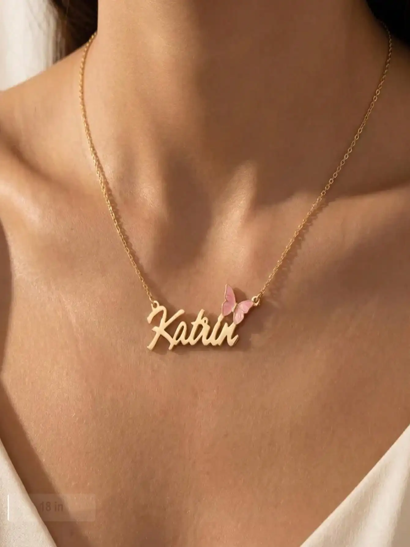 Personalized Name Necklace with Pink Butterfly Customzied Name Stainless Steel Jewelry Birthday Gift for Women Girls