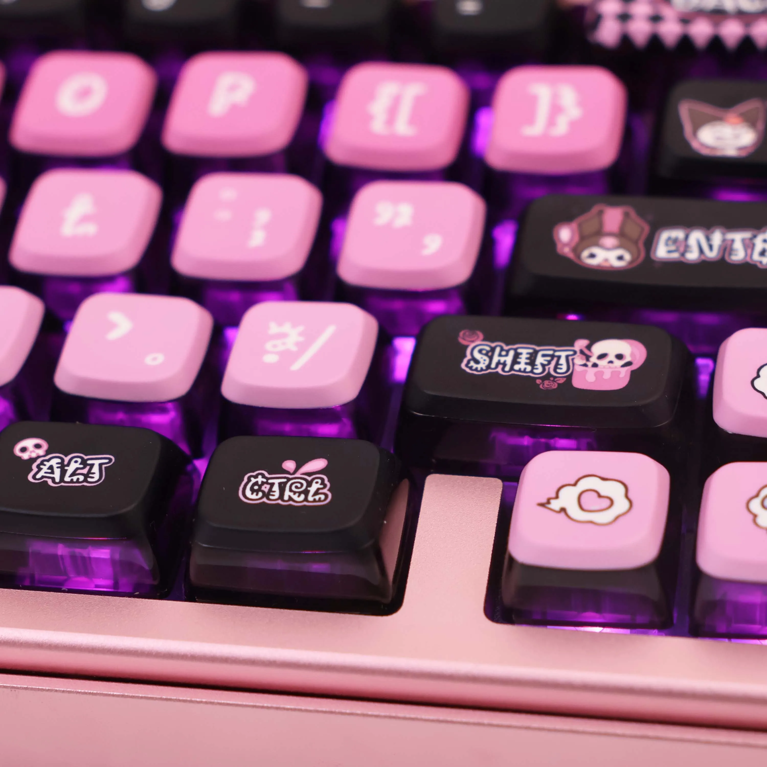 Black Translucent Kuromi Pudding Keycaps, 4-Side Light, with Numpad for 60/75/TKL/96/100 MX Mechanical Keyboard