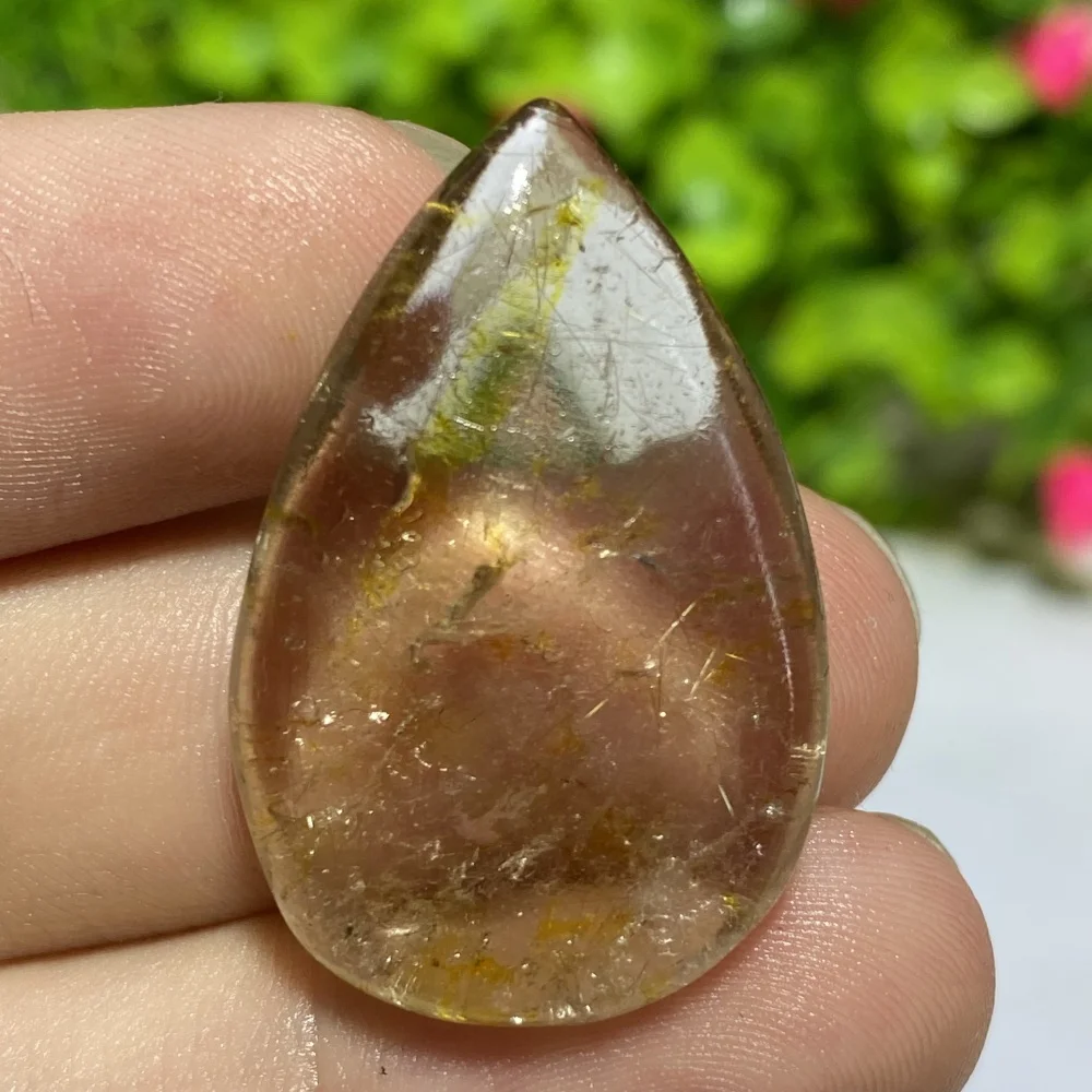 Natural Crystal Gold Rutilated Yellow Hairstone Gemstone Pendant - Energy Healing Stone Mineral Specimens for Home Decor