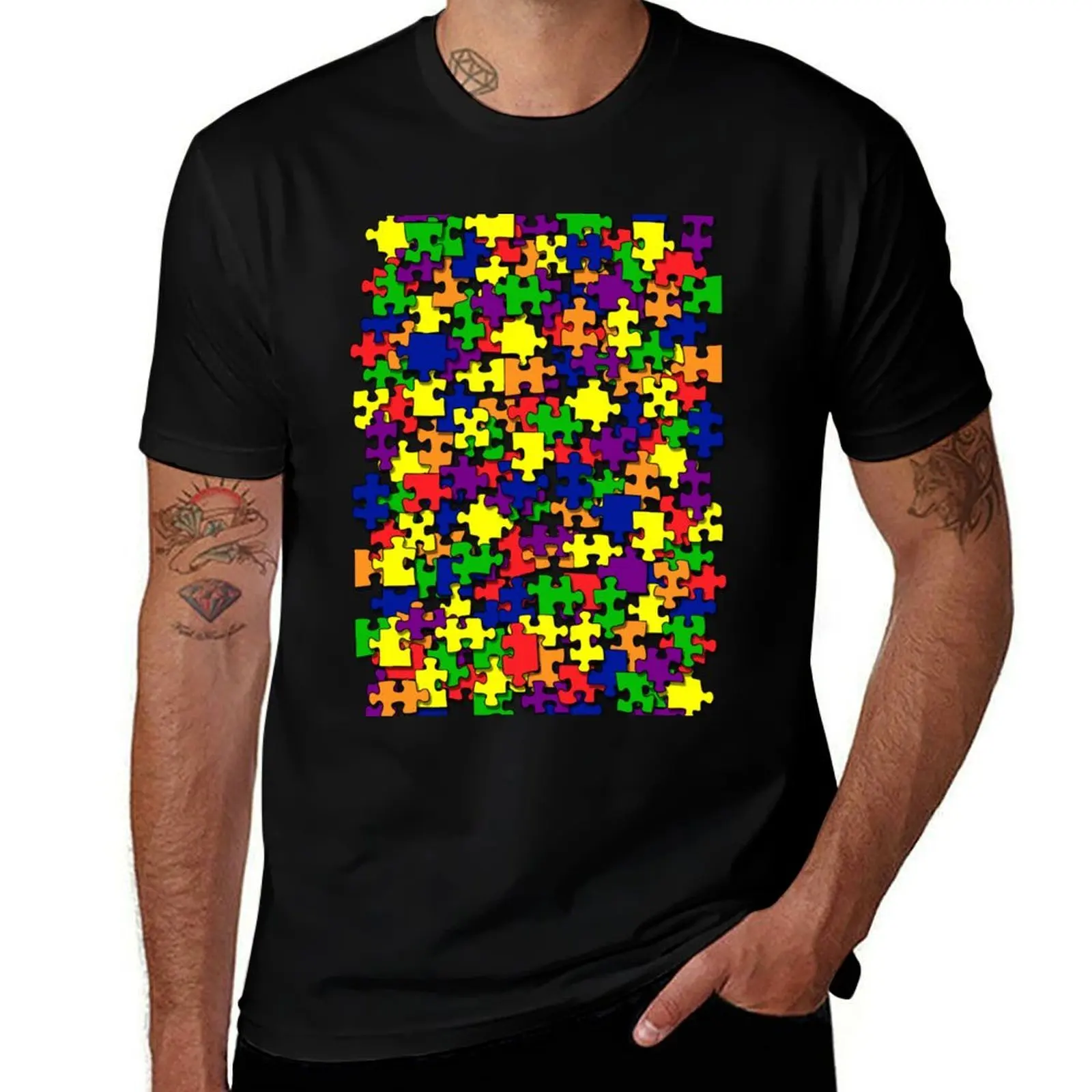 

puzzle color T-Shirt baggy shirts summer shirt man clothes sports fans plus size men clothing