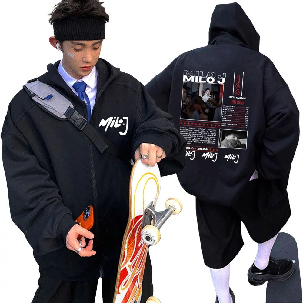 

Rapper Milo J 166 Music Album Graphic Print Zipper Hoodie Male Casual Fashion Zip Up Jacket Men Women Hip Hop Oversized Hoodies