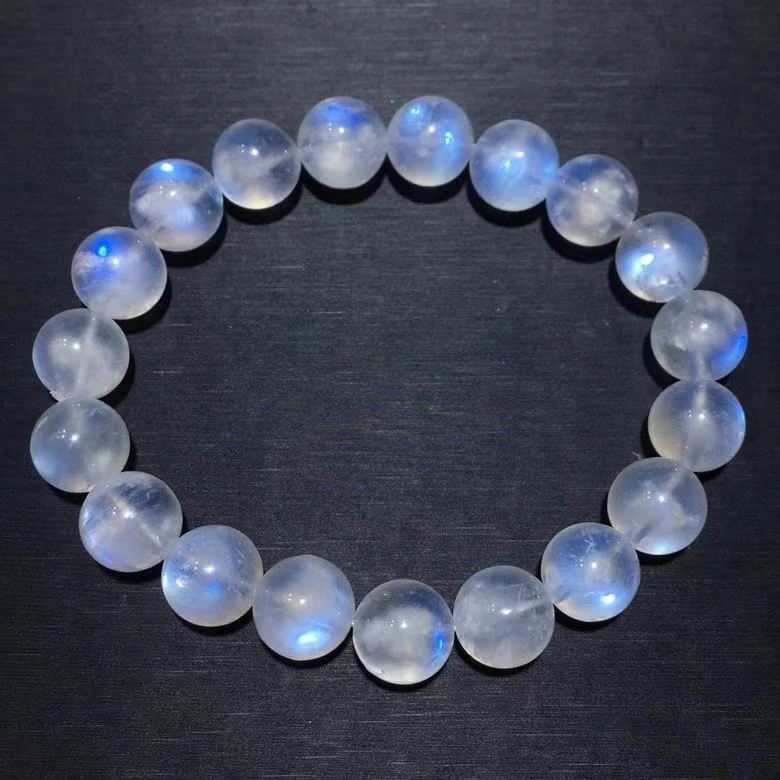 Natural Moonstone Blue Light Clear Round Beads Bracelet 10.5mm Women Jewelry Moonstone Beads AAAAA