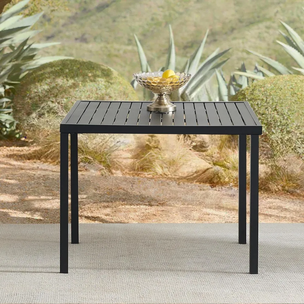 

35.5" Square Patio Table for 4, Metal Patio Dining Table with Umbrella Hole, Outdoor Dining Tables for Garden, Backyard and Deck
