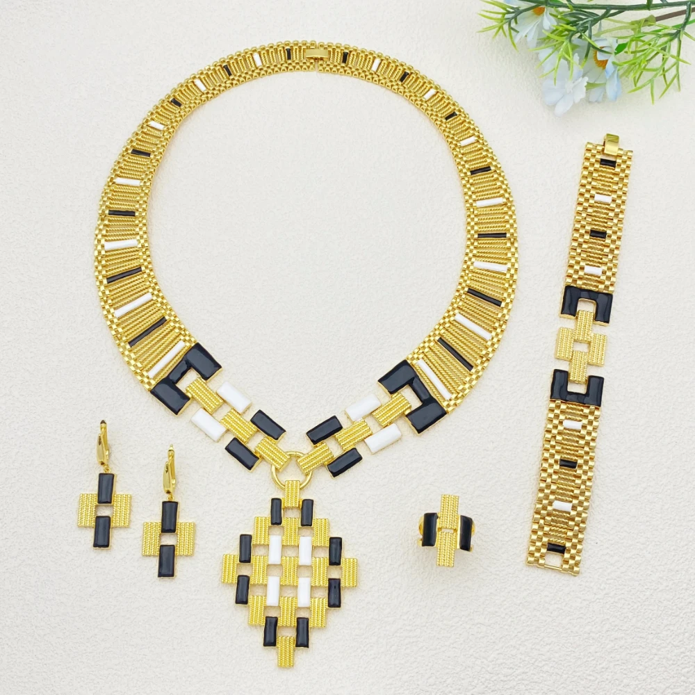 

Falair Oil Droplet Process Rhinestone Gold Plated Jewelry Set for Women Gold Necklace Earrings Bracelet Ring for Party Evening