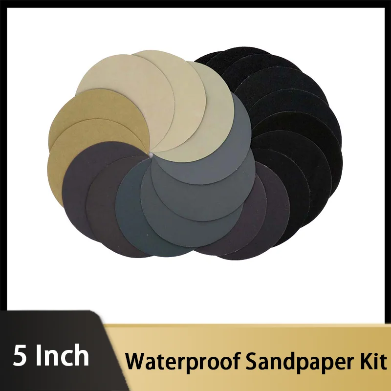 Waterproof Sandpaper - 5Inch 125MM Hook and Loop Sanding Discs Silicon Carbide 60-10000 Grits for Polishing & Grinding 