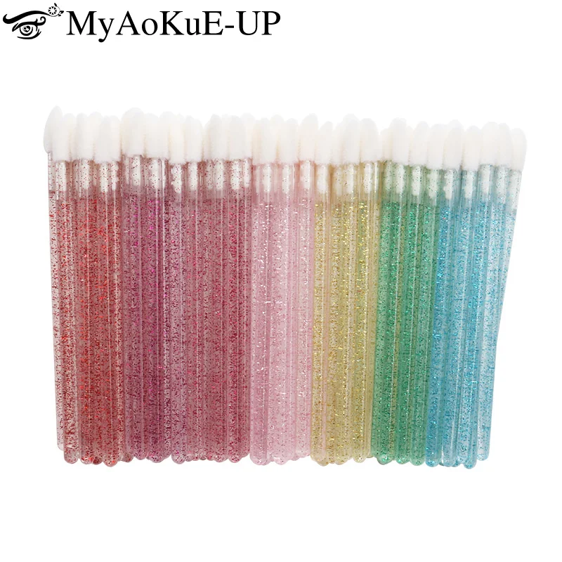 50pc Disposable Lip Brush Mascara Wands Makeup Brushes Crystal Handle Lipstick Applicator Eyelash Extension Supplies Makeup Tool