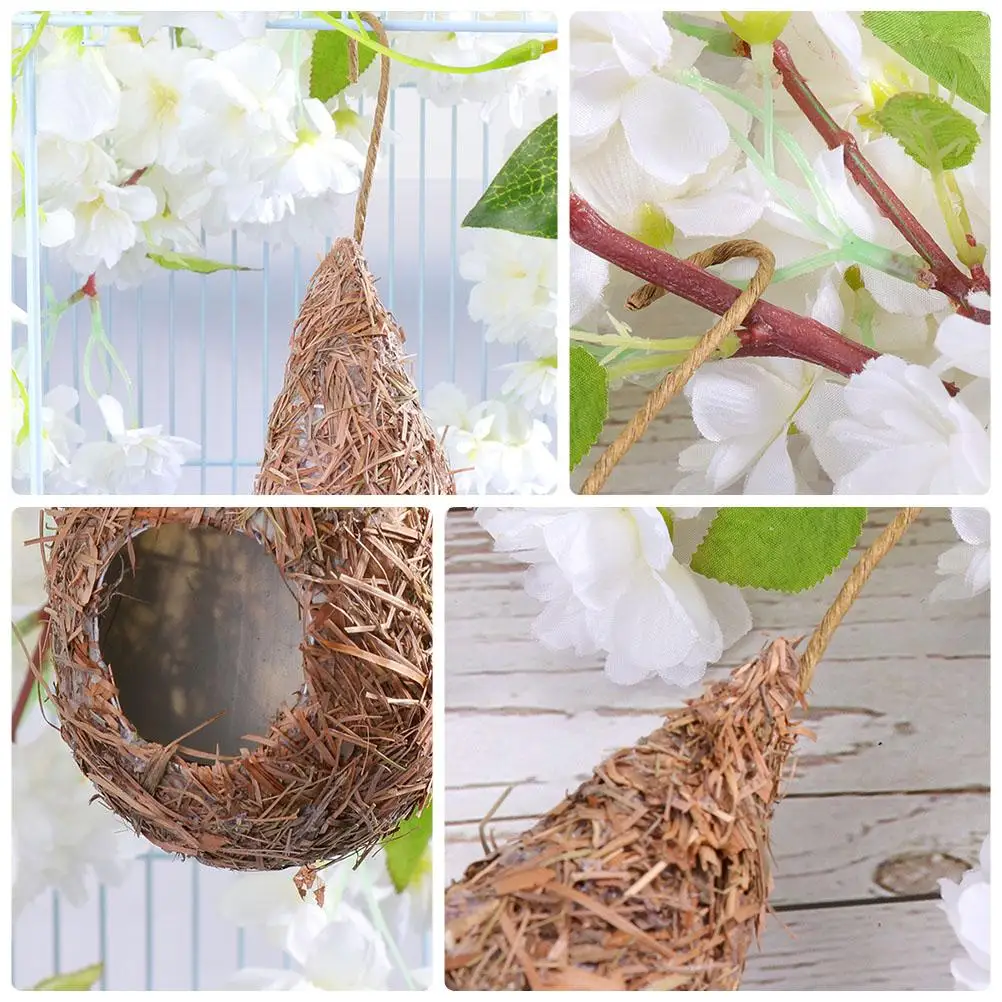 

Simulated Straw Bird Nest Hanging Breeding Outdoor Supplies Warm Shelter Safe Hideaway Teardrop Shaped Easy Dangle Home Decor