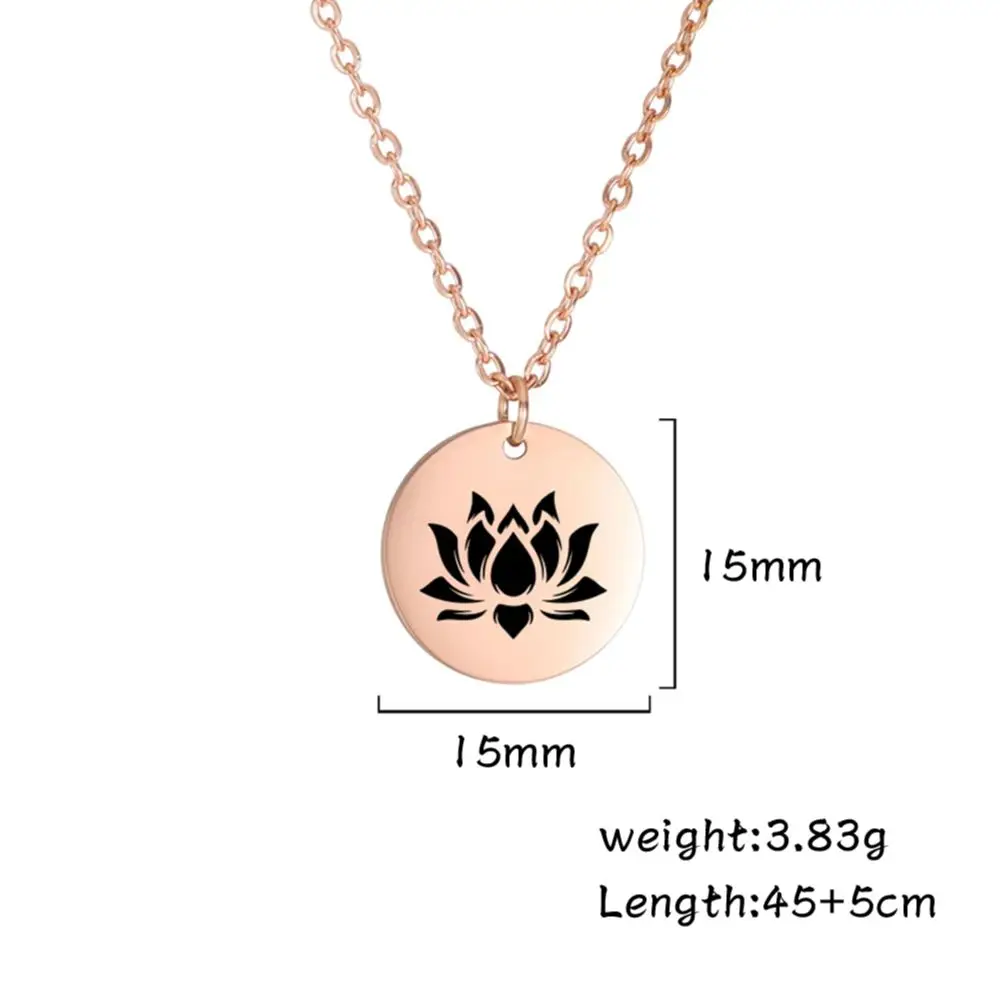 Dawapara Vintage Lotus Flower Small Charms Meditation Necklace Women Stainless Steel Hindu Spiritual Jewelry Pendant Necklaces