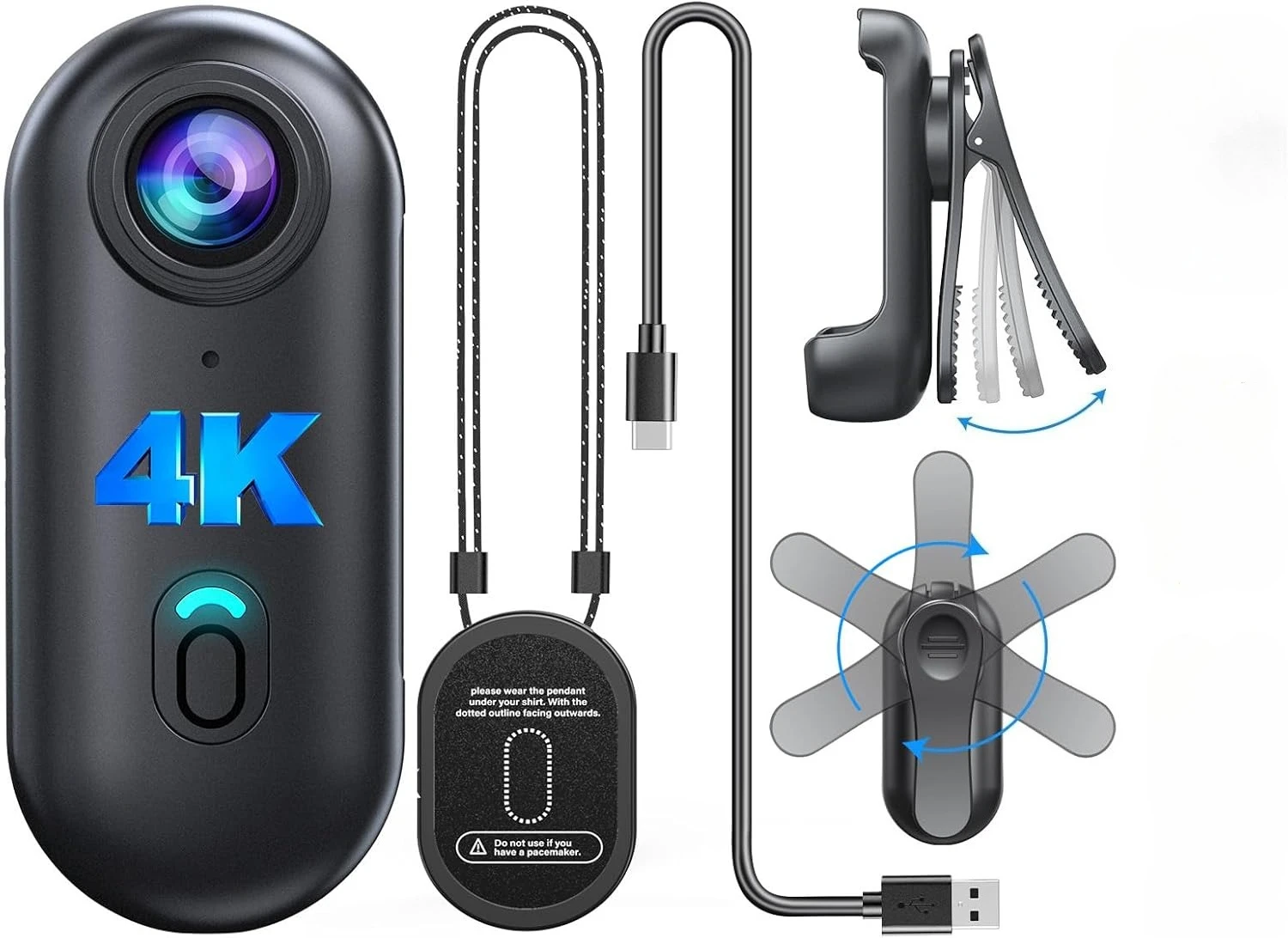 

Миниатюрная 4K-камера для ношения на теле с магнитным креплением 360° ° Поворотная камера с записью на 120 минут для путешествий, прогулок с питомцами и использования на открытом воздухе