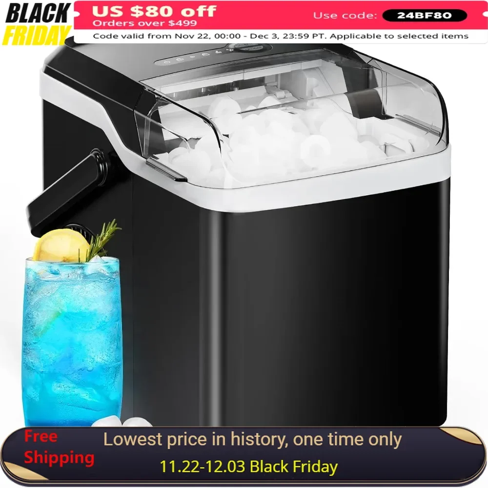 

Ice Makers,Countertop Ice Maker,9 Cubes Ready in 6 Mins, 26lbs in 24Hrs,Self-Cleaning,2 Sizes of Bullet Ice, Black, Ice Makers